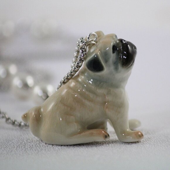 Pug, Pendant Necklace, Animal Jewelry, Dog Necklace, Pearl Necklace, Animal Neck - Picture 9 of 9